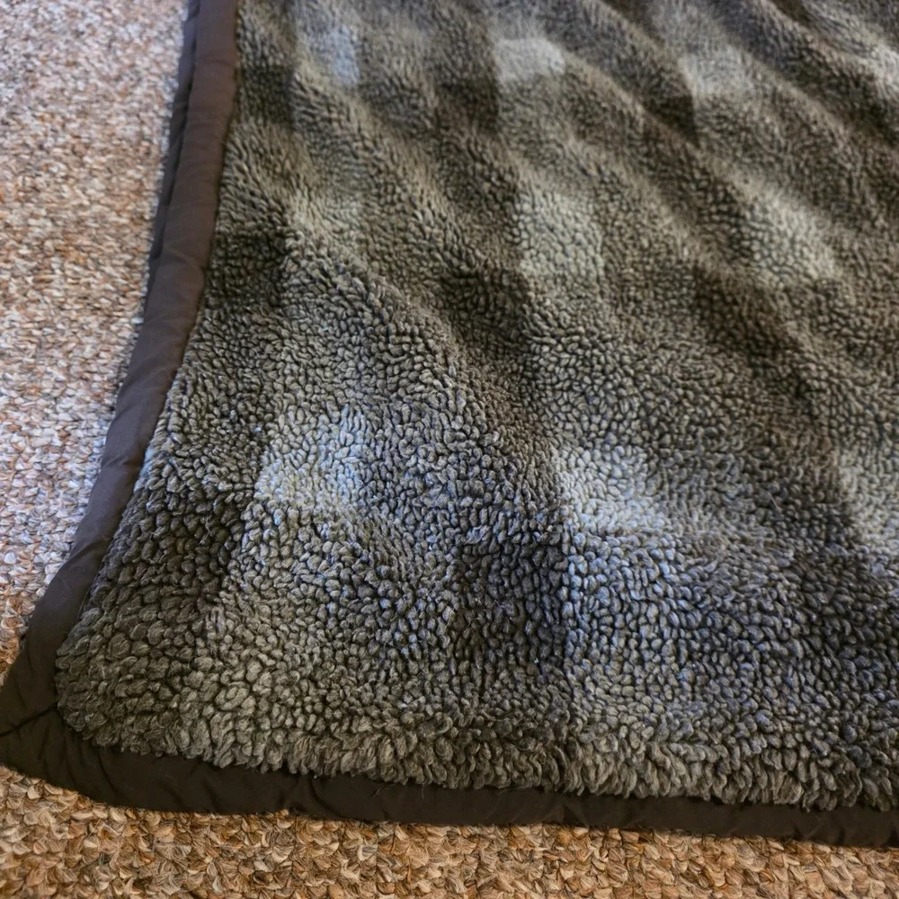 Eddie Bauer Down Throw Blanket One Size Brown Plaid Quilted Sherpa Reversible